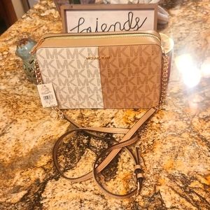 Pretty Tan & White Monogram Michael Kors Crossbody!!!